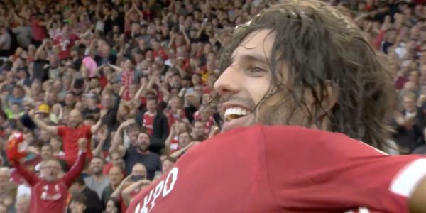 Dominik Szoboszlai celebrates his free kick against Arsenal
